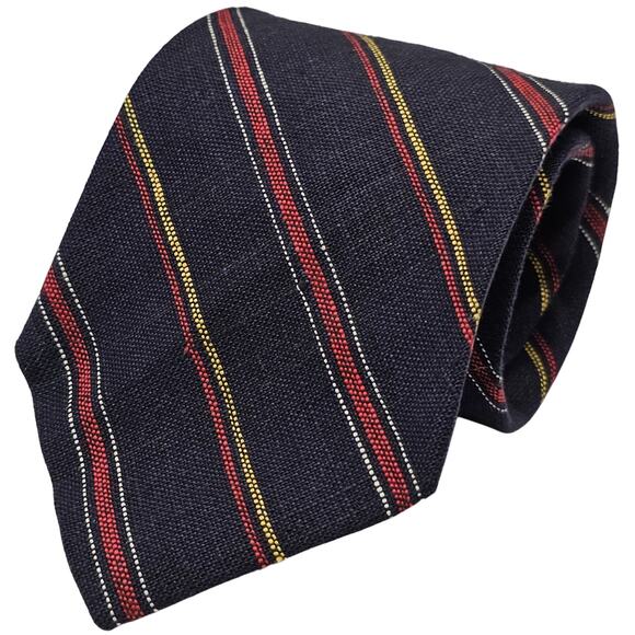 Brooks Brothers Navy Red Yellow Regiment Stripe All Irish Linen Tie 56" - Picture 2 of 7